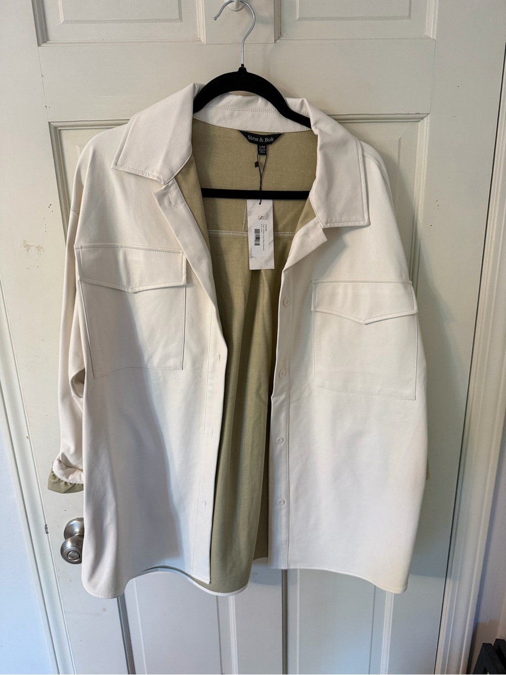 White Leather Overshirt Jacket - Lightweight Women’s Coat